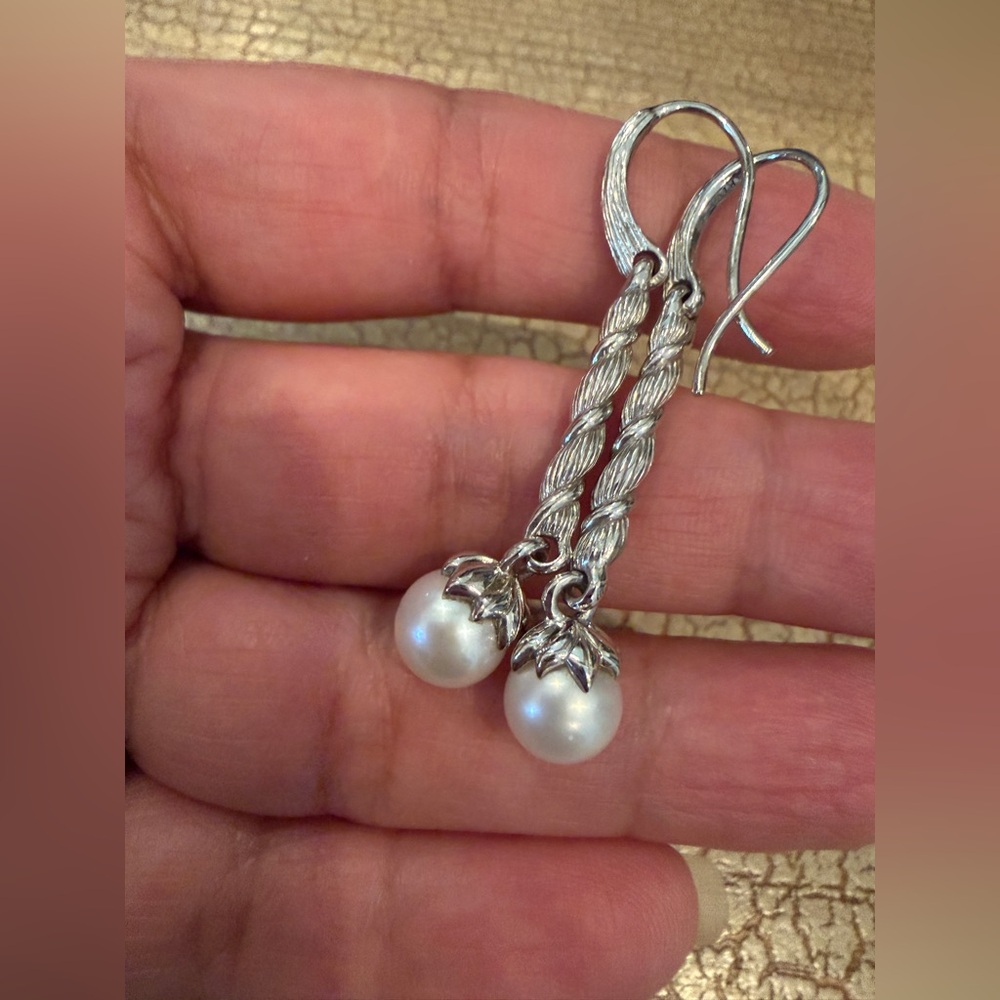 ariva fine jewelry sterling Silver cultured Pearl Drop Earrings
